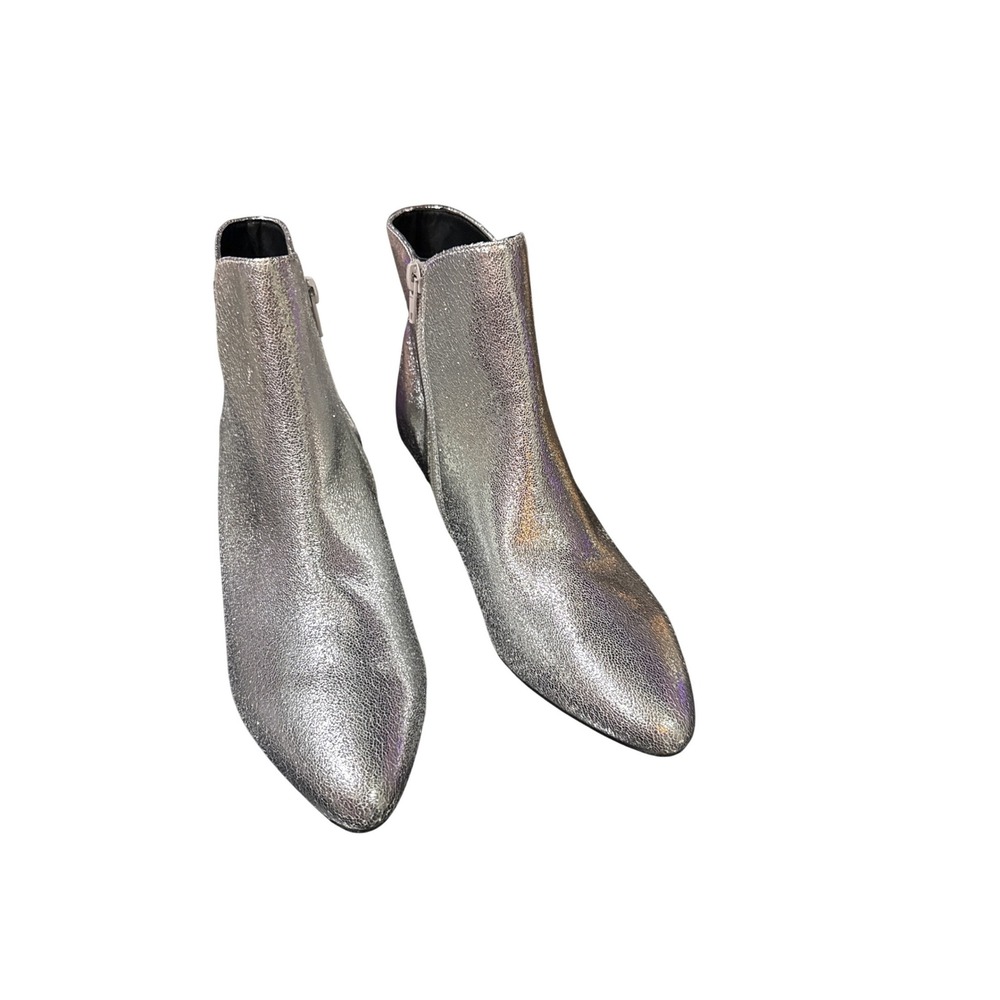 OXO Kyrie Silver Metallic Kitten Heel Ankle Boots Pointed Toe Womens 8.5M New - Picture 3 of 6